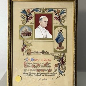 Rare Catholic Religious Certificate Featuring Pope Paul VI, Framed